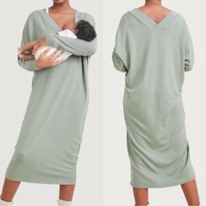 Hatch Maternity Postpartum The Visitor Midi Dress Fatigue Sage Green One Size